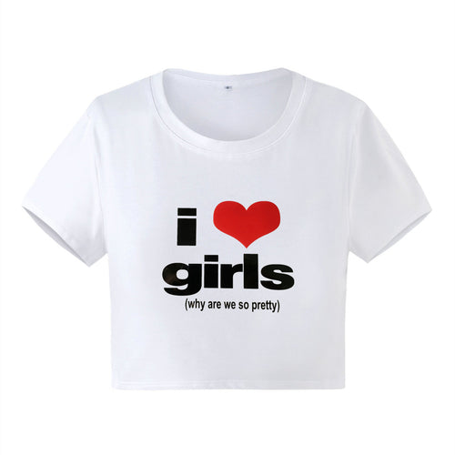 I Love Girls Crop Tee White