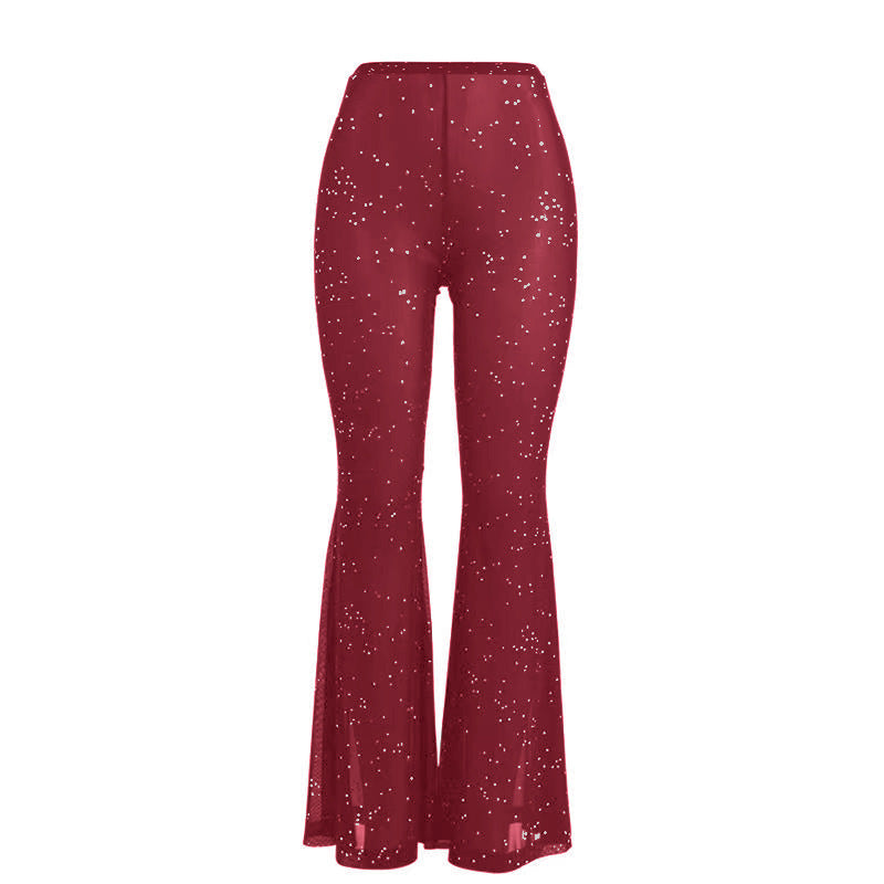 Rave Sequin Flare Pants - Red