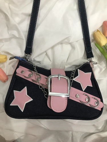 Pink Star on Denim Handbag