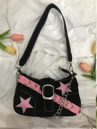 Pink Star Black Handbag