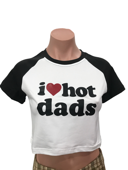 I Love Hot Dads Crop Tee White-Black Sleeve