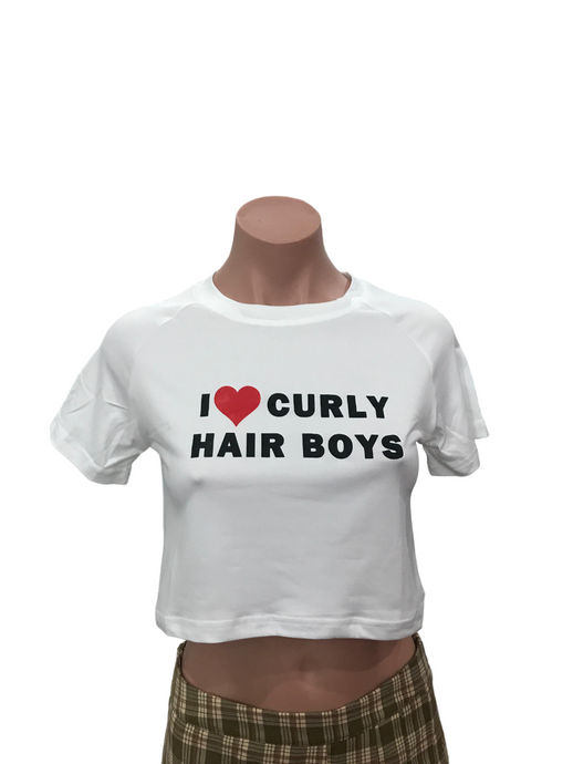 I Love Curly Hair Boys Crop Tee White