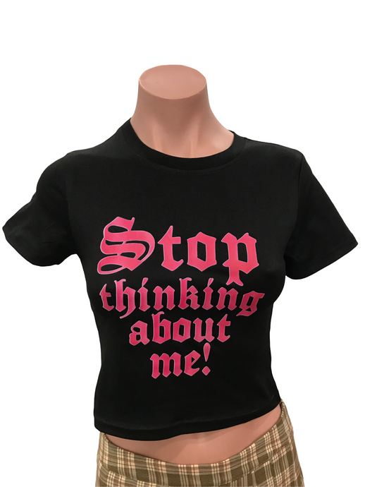 Stop Thinking About Me Crop Tee Black