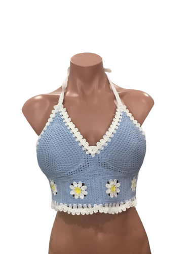 Knit Daisy Crochet Top Baby Blue