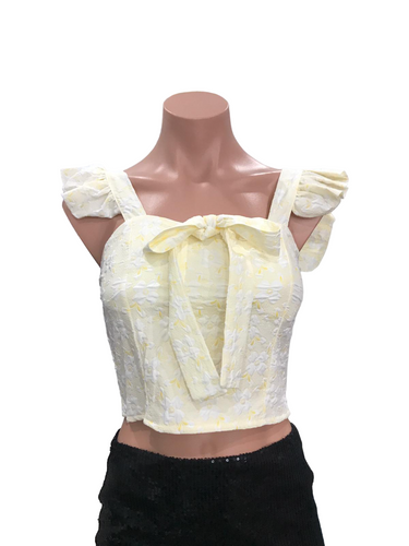 Floral Lacey Top with Ribbon - Yellow