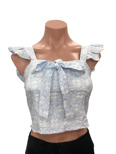 Floral Lacey Top with Ribbon - Blue