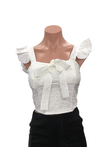 Floral Lacey Top with Ribbon - White