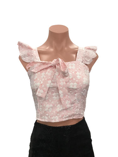 Floral Lacey Top with Ribbon - Pink