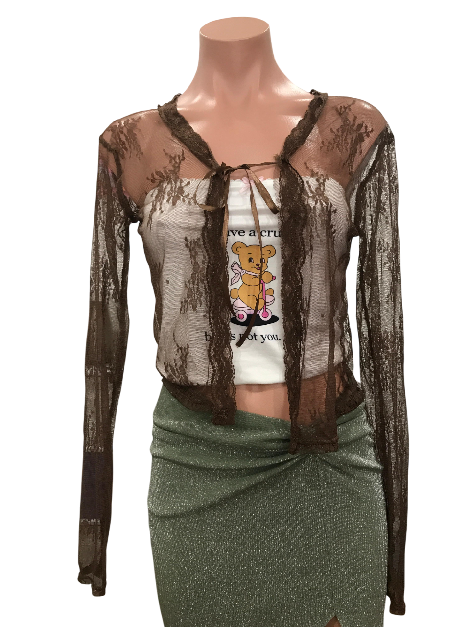 Y2K Lace Mesh Top - Brown