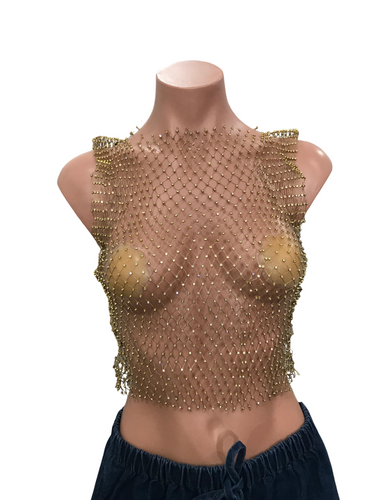 Rhinestone Halter Cover Gold