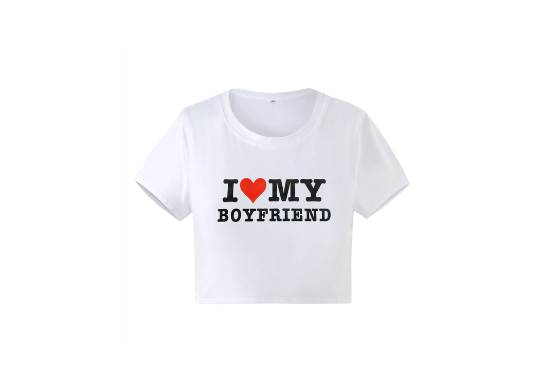 I Love My Boyfriend Crop Tee White