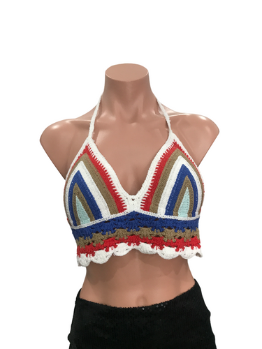 Line Crochet Top - Red Blue