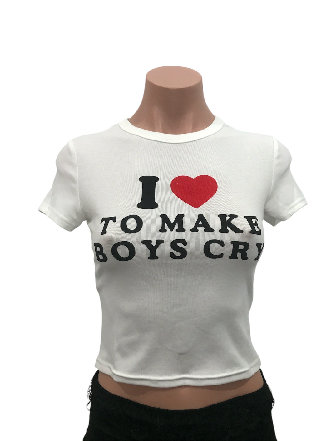 I Love To Make Boys Cry Crop Tee White