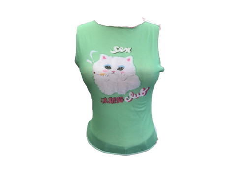 Y2K Sex Club Cat Mesh Top