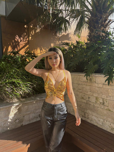 Sequin Butterfly Crop Top Yellow