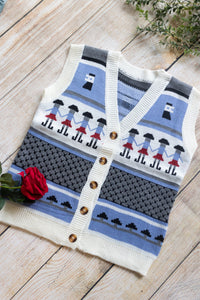 Soldiers Print Knit Vest Blue